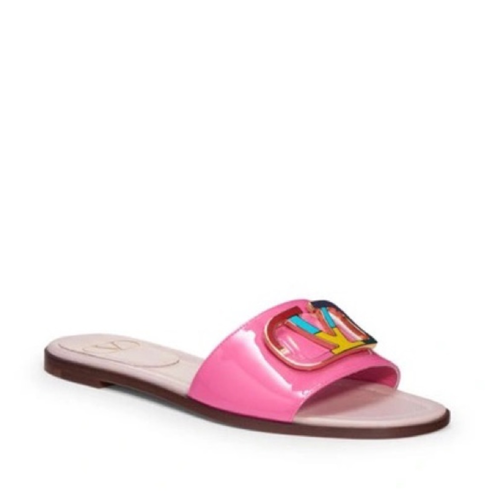 Valentino Garavani Enamel VLOGO Slide Sandal in Feminine